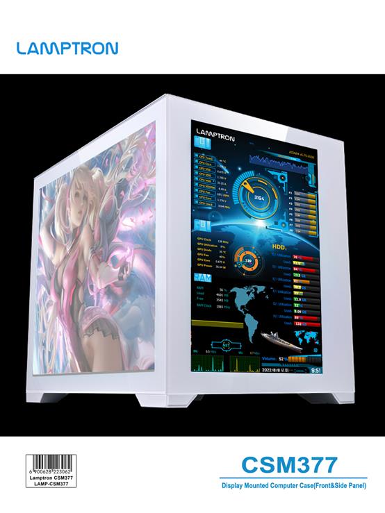 Lamptron PC Hardware Monitor Case CSM377(Front&Side Display)White